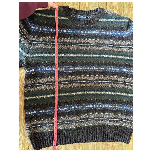 Lands' End Vtg Lambs Wool Green Patterned Sweater Size Medium - Picture 5 of 6